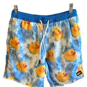 Neff Rubber Duck Swim Shorts Blue Yellow Men's Small